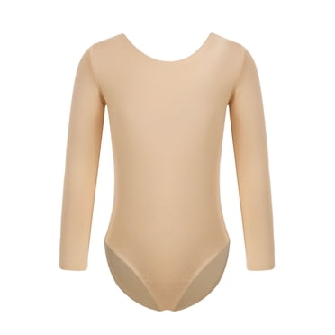 Moggemol Kids Girls Basic Nude Long Sleeve Leotard Gymnastics Ballet Dance Undergarment Bodysuit Dancewear Nude Round Neck 120