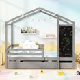 thumbnail image 4 of Costway Lit Cabane Simple avec 2 Tiroirs de Rangement Lit Plateforme en Bois Massif avec Tableau Noir Gris, 4 of 10