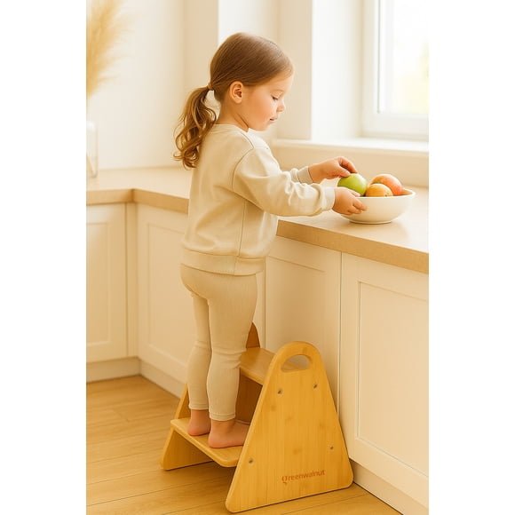 Wooden Step Stool for Kids & Adult | Montessori Step Stool for Kids | 2 Step Stool | Helper Stool for Kitchen & Bathroom