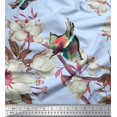 thumbnail image 1 of Soimoi Blue polyester Crepe Fabric Floral & Bird Printed Fabric 1 Yard 52 Inch Wide, 1 of 3