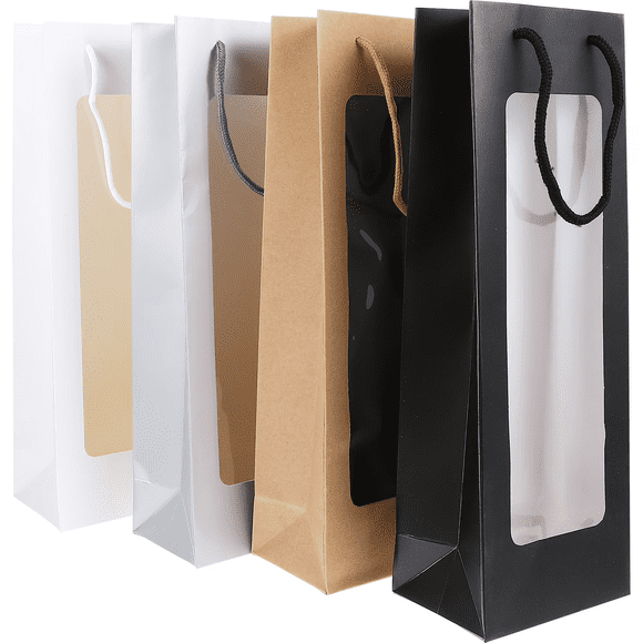 Under $10 Transparent Cardboard Wine Box, Paper White Elegant Gift Packaging, Elegant Four Striped Transparent Cardboard Wine Packaging Box Set for Secure Bottle Display And Gift Giving