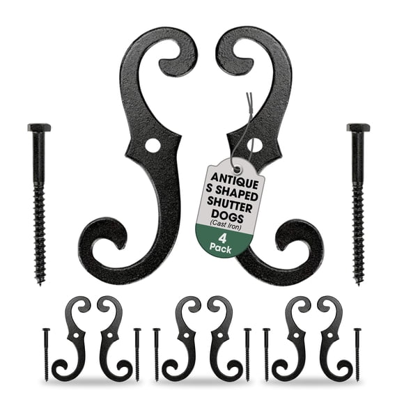 Renovators Supply Shutter Fasteners - Decorative S Style Shutter Dogs Hardware - Rust Resistant Powder Coated External Shutter Tieback Including Mounting Screws - 6.5 Inches Cast Iron Pack of 4