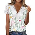 thumbnail image 2 of EGNMCR T-Shirts pour Femmes Femmes Mode Été Pli Imprimé Régulier Femmes Manches Courtes Col en V Bouton Haut, 2 of 5