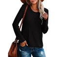 thumbnail image 2 of IROINID Women's Round Neckline Pullover Sweater Solid Color Comfy Mid-Length Long Sleeve Knitting Sweater Tops, 2 of 6