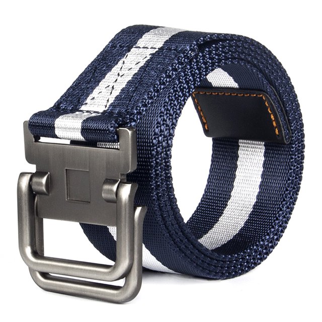 Men Belt Dual Alloy Buckle All-match Adjustable Webbing Belt Canvas Web Belt