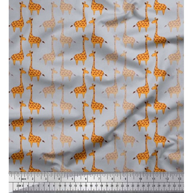 Soimoi Satin Silk Fabric Giraffe Kids Decor Fabric Printed Yard 42 Inch Wide