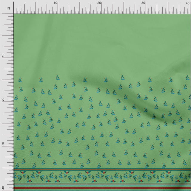 Soimoi Polyester Crepe Fabric Stripe,Leaves & Berries Panel Printed Fabric 1 Yard 52 Inch Wide