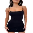 thumbnail image 2 of Femmes Été Bodycon Mini Robe Couleur Unie Spaghetti Sangle Backless Coupe Basse Clubwear Robe Courte, 2 of 6
