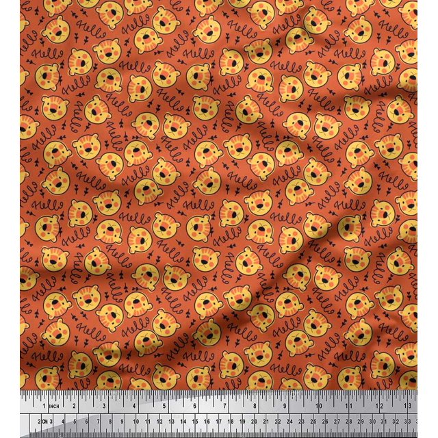 Soimoi Cotton Duck Fabric Text & Tiger Face Cartoon Decor Fabric Printed Yard 42 Inch Wide