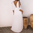 thumbnail image 4 of Robe Maxi pour Femmes Été Décontractée Robe Maxi Bohème Florale Col en V Manches Courtes Bouffantes Robe de Plage Longue Robe Évasée Robe à Manches Courtes en Liquidation, 4 of 9