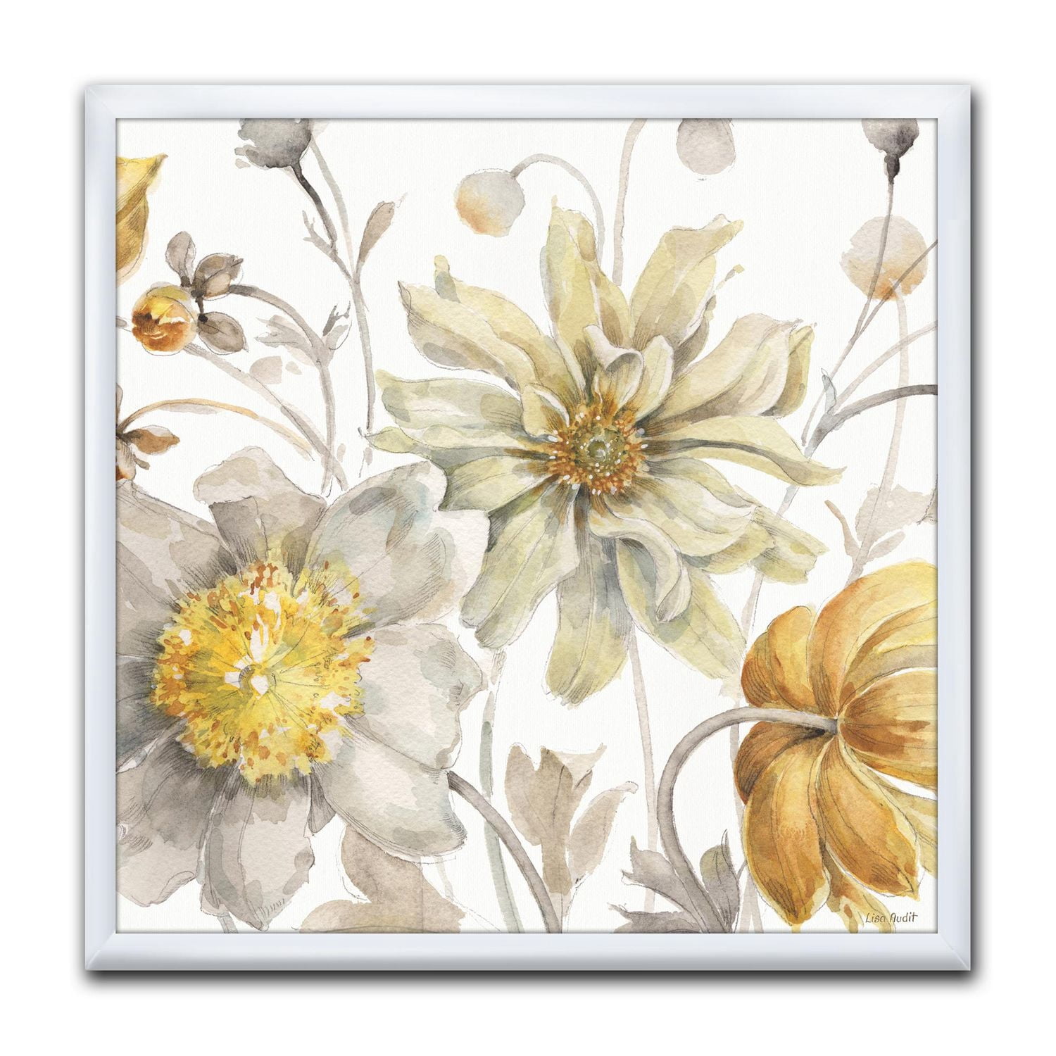 Designart Champs d'or Aquarelle Fleur V Art mural encadr