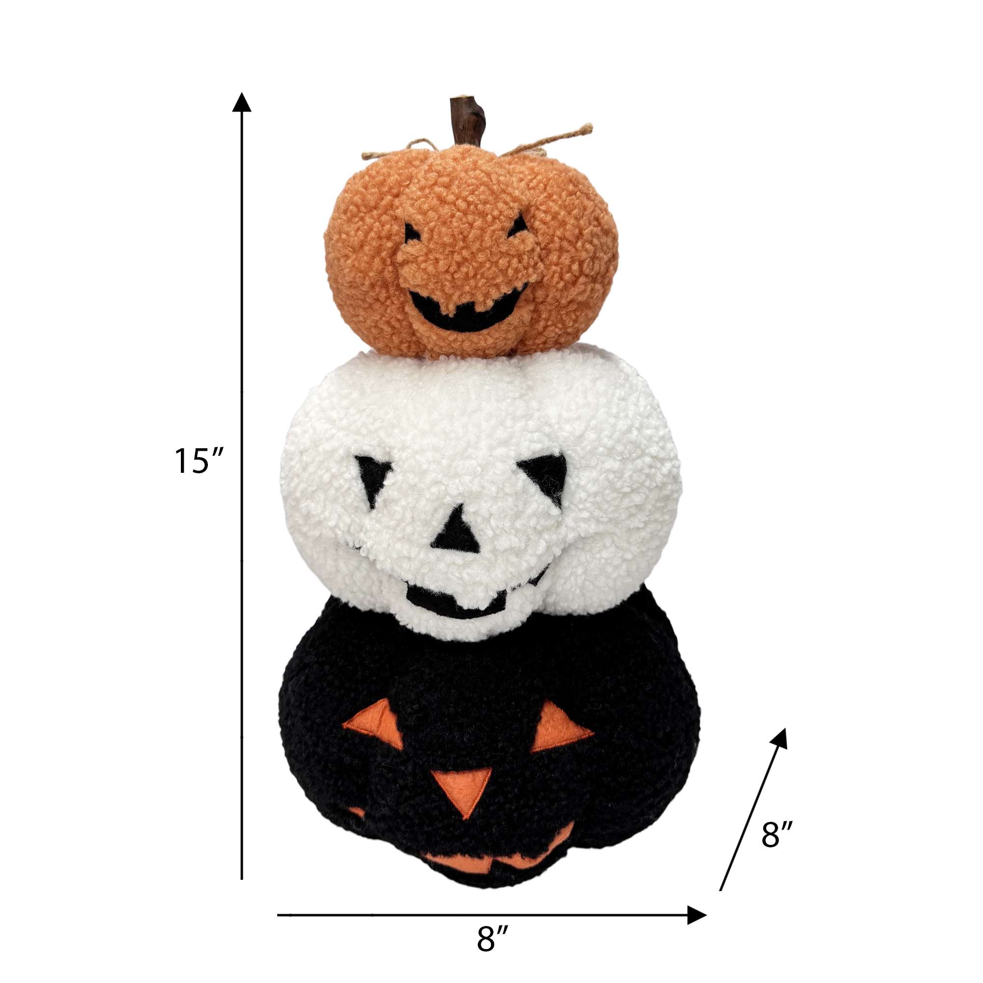 Way-To-Cel PL Teddy fleece stacked pumpkin decor, 15 inches height, orange and white and black colour
