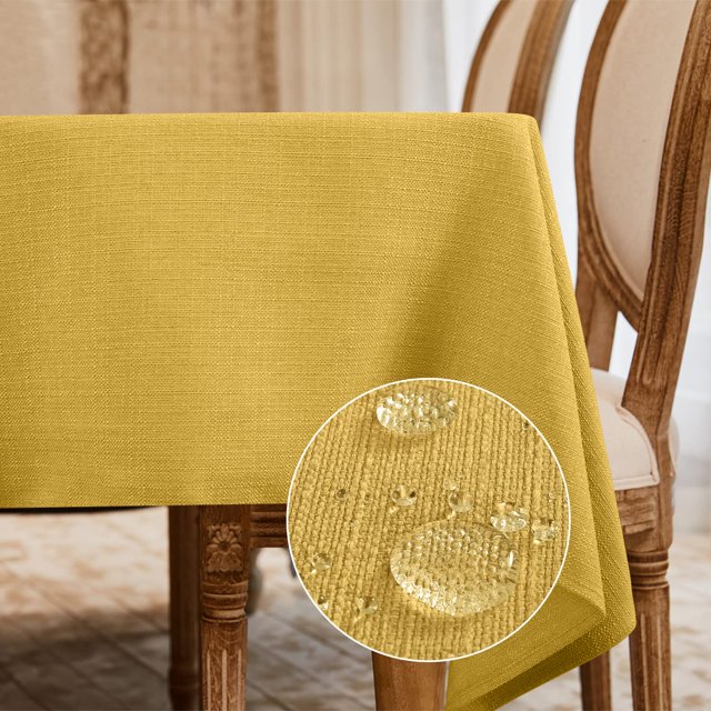 BALCONY & FALCON Rectangle Tablecloth 55 x 71 Water Resistant Faux Linen Yellow for Outdoor Dining