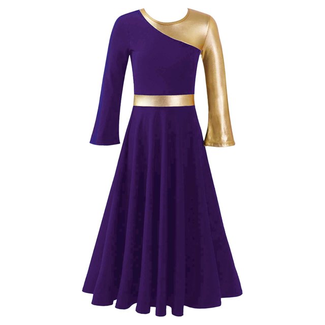 RUNQHUI Robe de Danse Métallique Dorée pour Filles, Prière Lituricale, Culte, Danse, Violet 12