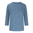 thumbnail image 4 of FAIWAD Hauts Texturés pour Femmes Été Chemises à Manches 3/4 Blouse Décontractée à Col Ras du Cou T-Shirts Basiques de Couleur Unie, 4 of 6