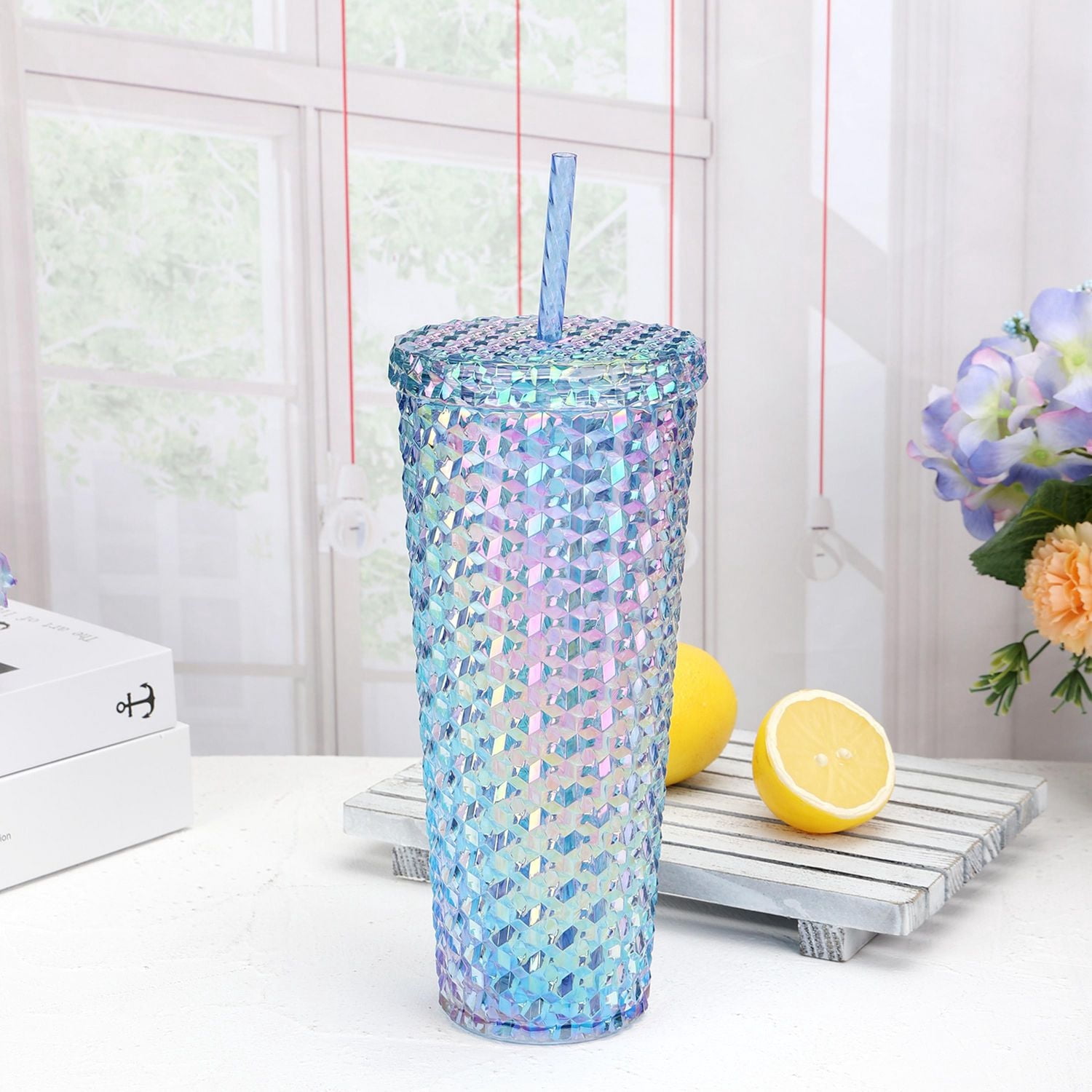 Mainstays Gobelet à boire Luster en plastique de 26 onces, Bleu