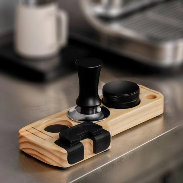 Coffee Tamping Station Holder, Space Saving Mess Free With Sturdy Wood Rubber, 25cm Length For Comfortable Use