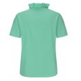 thumbnail image 4 of Pompotops Women's Casual Solid Color Ruffle Collar Long Sleeve Ruffle Shirt Blouse V-Neck Short Sleeve Shirt Tops, 4 of 7