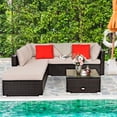 thumbnail image 3 of Patiojoy Ensemble de Meubles en Rotin pour Patio 6 Pcs Ensemble de Canapé Sectionnel d'Extérieur avec Table à Café et Ottoman Brun, 3 of 7