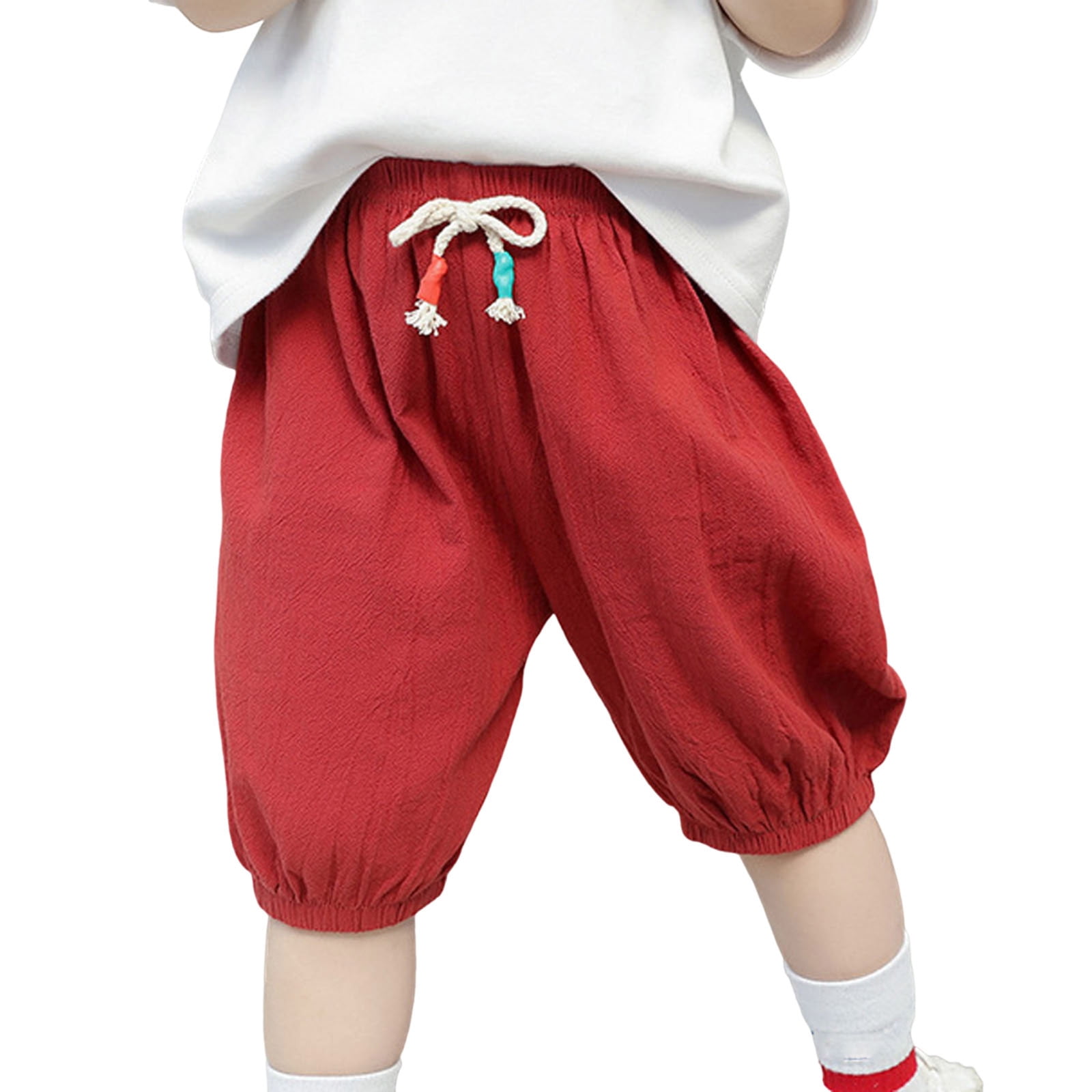 Timegard Baby Clothes Toddler Boy Girls Baggy Capri Pants Drawstring Lightweight Crop Pants Unisex