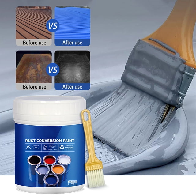 Tyidzon Peinture Convertisseur de Rouille Résistante aux Intempéries pour Métal à Base d'Eau Peinture Anti-Rouille Réduite Peinture Métallique Sans Rouille Peinture de Conversion de Rouille Couleur Acier Rénovations de Tuiles 300 g
