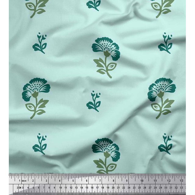 Soimoi Cotton Voile Fabric Leaves & Floral Block Decor Fabric Printed Yard 42 Inch Wide