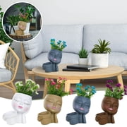 Face Planter Pot Double Flower Pots In One For Indoor Outdoor Plants Resin Head Planter With Drainage Hole Cute Lady Face Plant Pots