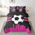 thumbnail image 2 of YST Ensemble Douillette 7 Pcs pour Lit en Sac, Thème Sportif, Format Simple, Noir Rose, 2 of 4