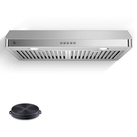 AMZCHEF Hotte de Cuisinière sous Armoire 30 Pouces, Hotte Murale 750 CFM avec Ventilateur d'Extraction de Cuisine à 3 Vitesses, Commande par Bouton, Moteur CA