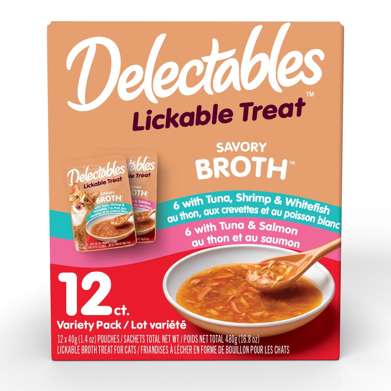 Delectables Friandises à Lécher en Bouillon Assortiment Lot de 12 pour Chats