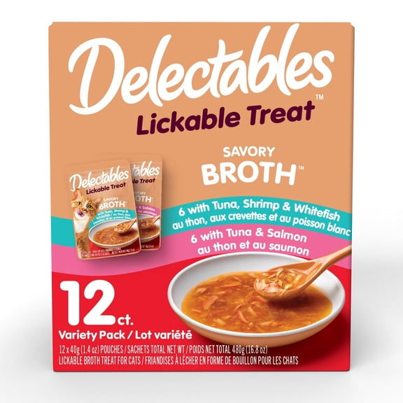 Delectables Lickable Treat Broth Variety 12 Pack for Cats