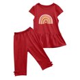 thumbnail image 2 of Chemises pour Filles, Ensemble Deux Pièces Été Col Rond Petit Imprimé Manches Courtes Manches Volantes Taille Élastique Pantalon Court, 2 of 5