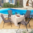 thumbnail image 4 of Gymax 4PCS Patio Stacking Dining Chairs w/ Curved Armrests & Breathable Seat Fabric Brown, 4 of 10