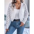 thumbnail image 4 of Cardigan Sweaters for Women Crochet Open Front Short Jacket Fall Winter Lantern Sleeve Cover Up White XL, 4 of 10