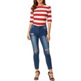 thumbnail image 2 of INSPIRE CHIC Hauts pour Femmes Non Doublés Col Rond Manches au Coude Coupe Ajustée T-Shirt Décontracté TP Rouge, 2 of 7