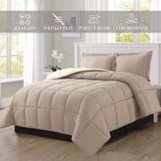 NEW All-Season Comforter Set - Reversible 3-Piece Bedding with Super Soft Down Alternative Fill - Full/Queen Size, Perfect for Year-Round Use, Linen/Ivory