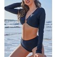 thumbnail image 2 of Charmo Women's 0-Ring Rash Guard Long Sleeve Two Piece Swimsuit Crop Top 2 Piece Bathing Suit, 2 of 6