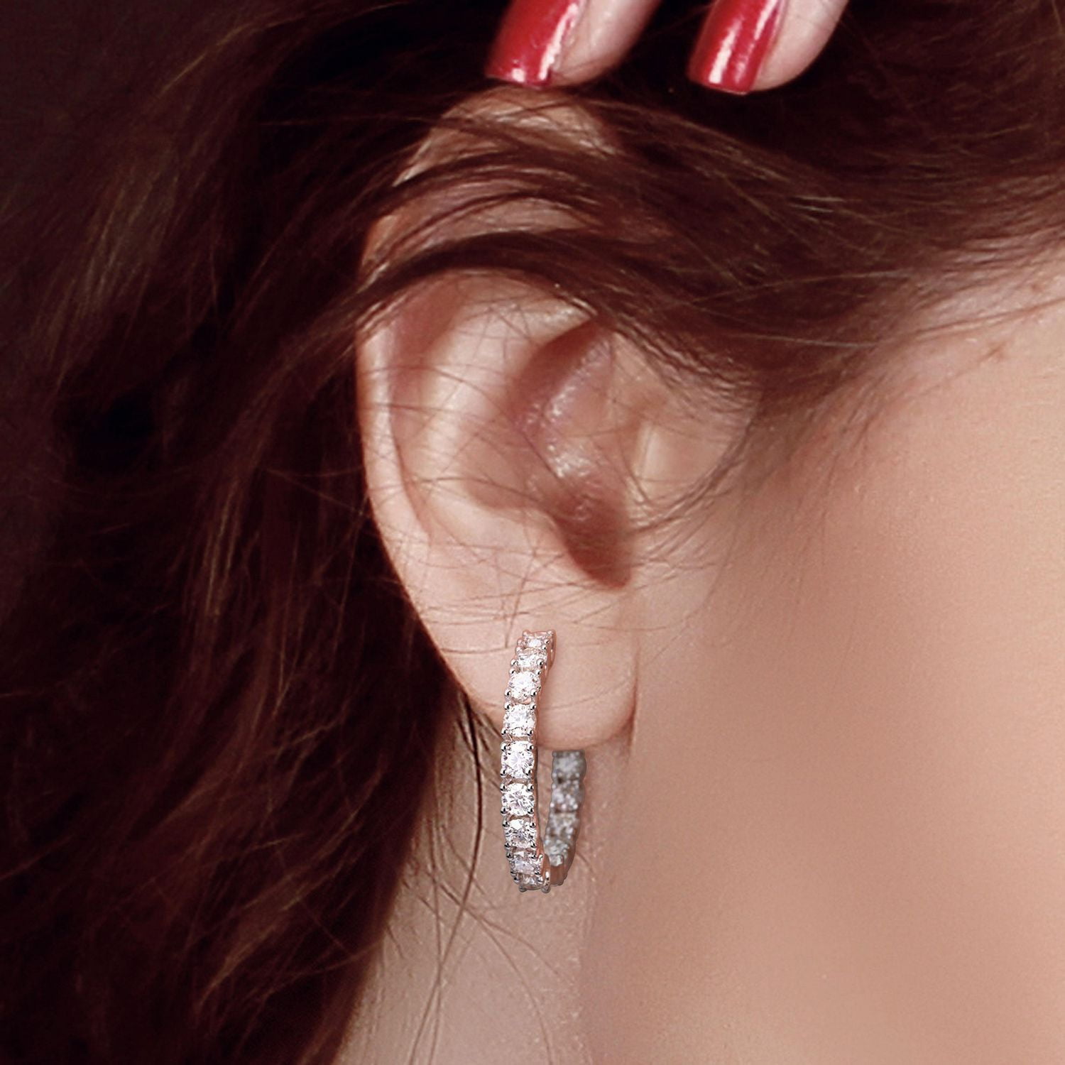 Boucles d'oreilles créoles intérieur-extérieur Miabella en argent sterling avec moissanite 3 carats p.g.t.