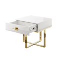 thumbnail image 3 of Posh Living Mano 1-Drawer Modern Stainless Steel End Table in White/Gold, 3 of 7