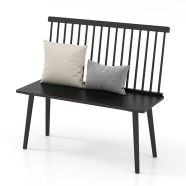 Costway Entryway Bench for 2 Windsor Rubber Wood Dining Bench with Spindle Back Black