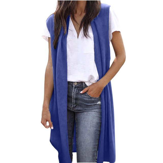 Birdeem Mode Femmes Manteau Uni Décontracté Sans Manches Haut Long Cardigan Blouse