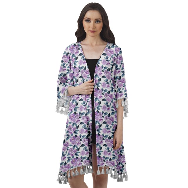 Moomaya Boléro Imprimé en Georgette Mousse, Tissu de Plage, Cardigans à Manches 3/4 pour Femmes