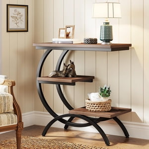 Tribesigns C-Shaped End Table, Industrial 3-Tier Small Side Table Bedside Table for Living Room, Rustic Brown
