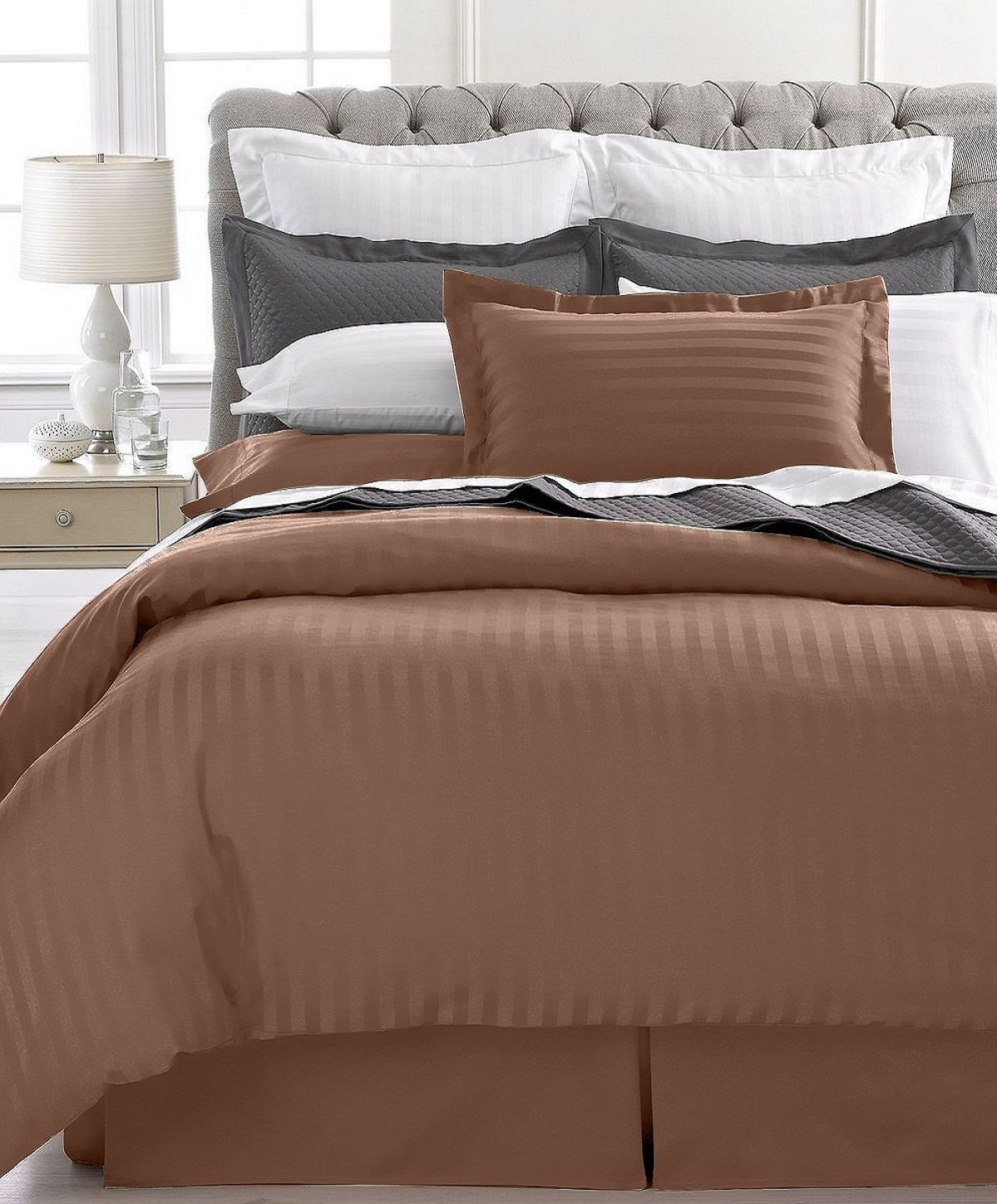Ensemble de Couette Rayée Ultra Douce 1800 Series 3 Mcx (Grand Lit/Grand, Brun)