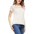 thumbnail image 2 of INSPIRE CHIC Haut en Dentelle Florale Transparent à Manches Courtes Décontracté pour Femme P Blanc, 2 of 7