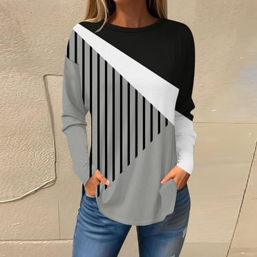 HWRETIE Chandail Imprimé pour Femme à Manches Longues, Col Rond, Haut Décontracté à Enfiler Graphique, Coupe Ample, Chemise Légère pour le Printemps et l'Automne, Usage Quotidien