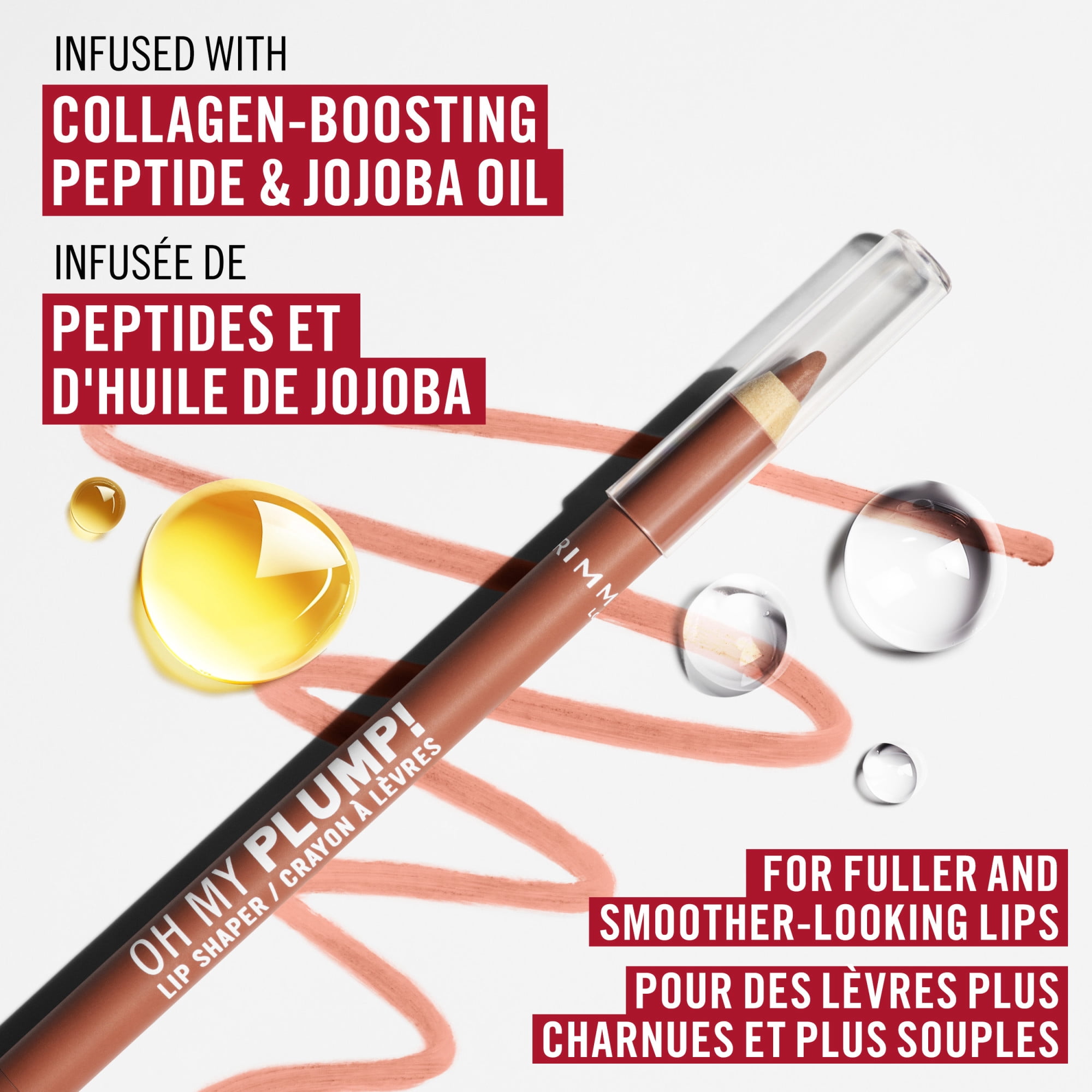 Rimmel Oh My Plump ! Lip Shaper, 050 Café Latte, crayon à lèvres enrichi en peptides, ultra-crémeux, résistant aux transferts