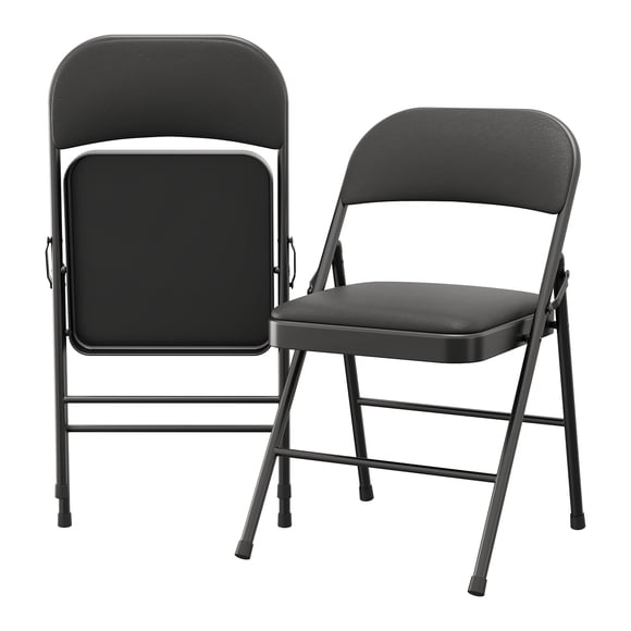 Heavy Duty Metal Folding Chairs with Padded Seat & Back - Portable, Stackable, 350lb Capacity, Comfortable for Home, Office, Dining, Indoor/Outdoor - Set of 2, Black, Two-Pack