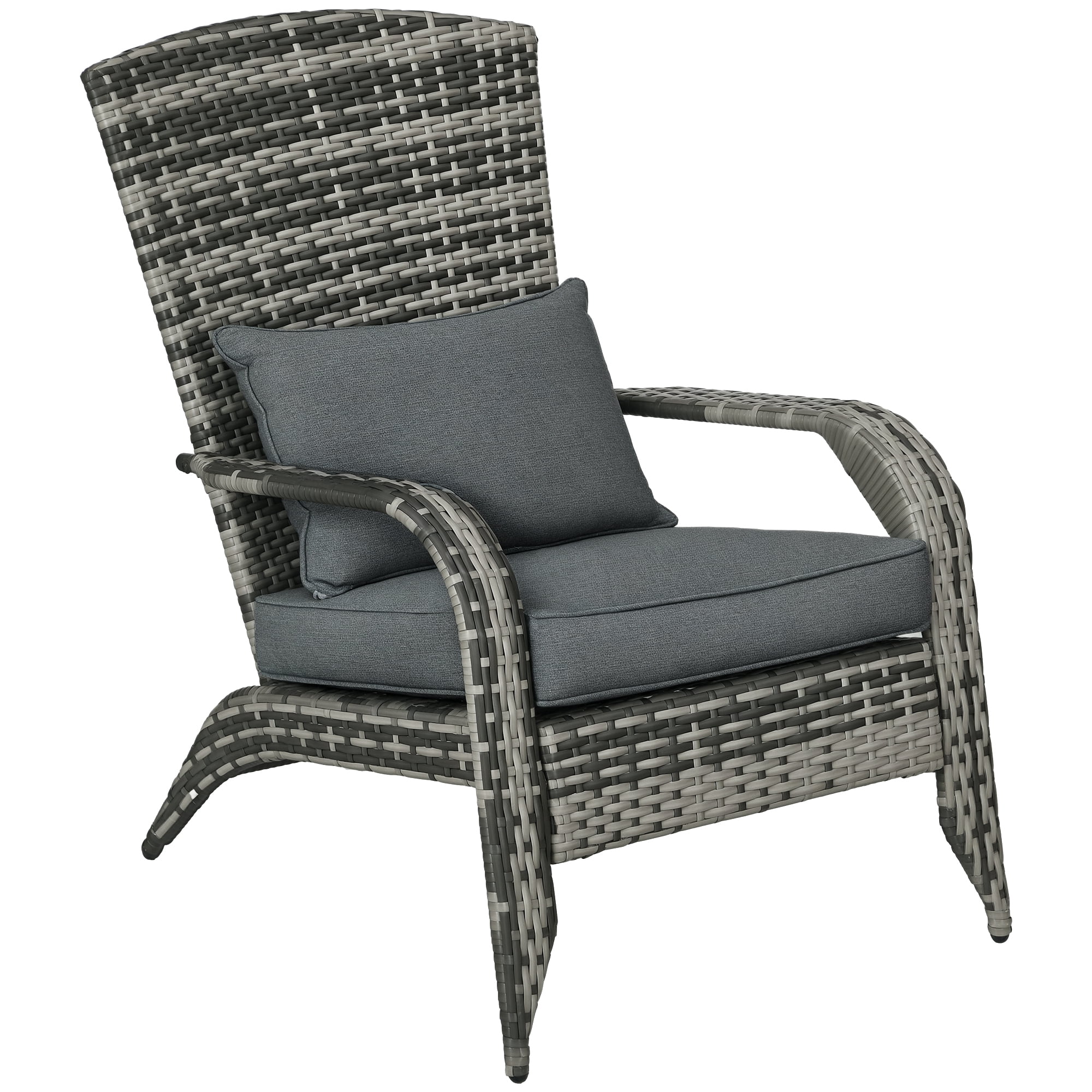 Outsunny Chaise Adirondack d'Extérieur en Rotin pour Foyer avec Coussin Gris