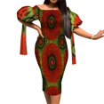 thumbnail image 1 of BintaRealWax Robe Africaine pour Femmes Épaules Dénudées Smockée Imprimé Kente Longue Robe, 1 of 3